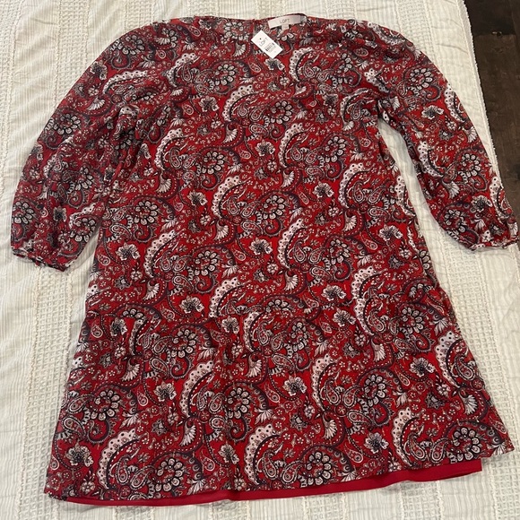 LOFT Dresses & Skirts - Loft Red Paisley Shimmer Flounce Dress NWT | Size Large